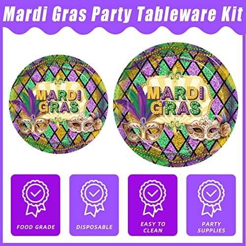 Mardi Gras Disposable Dinnerware for New Orleans Party, Serves 24 (96 Pcs)